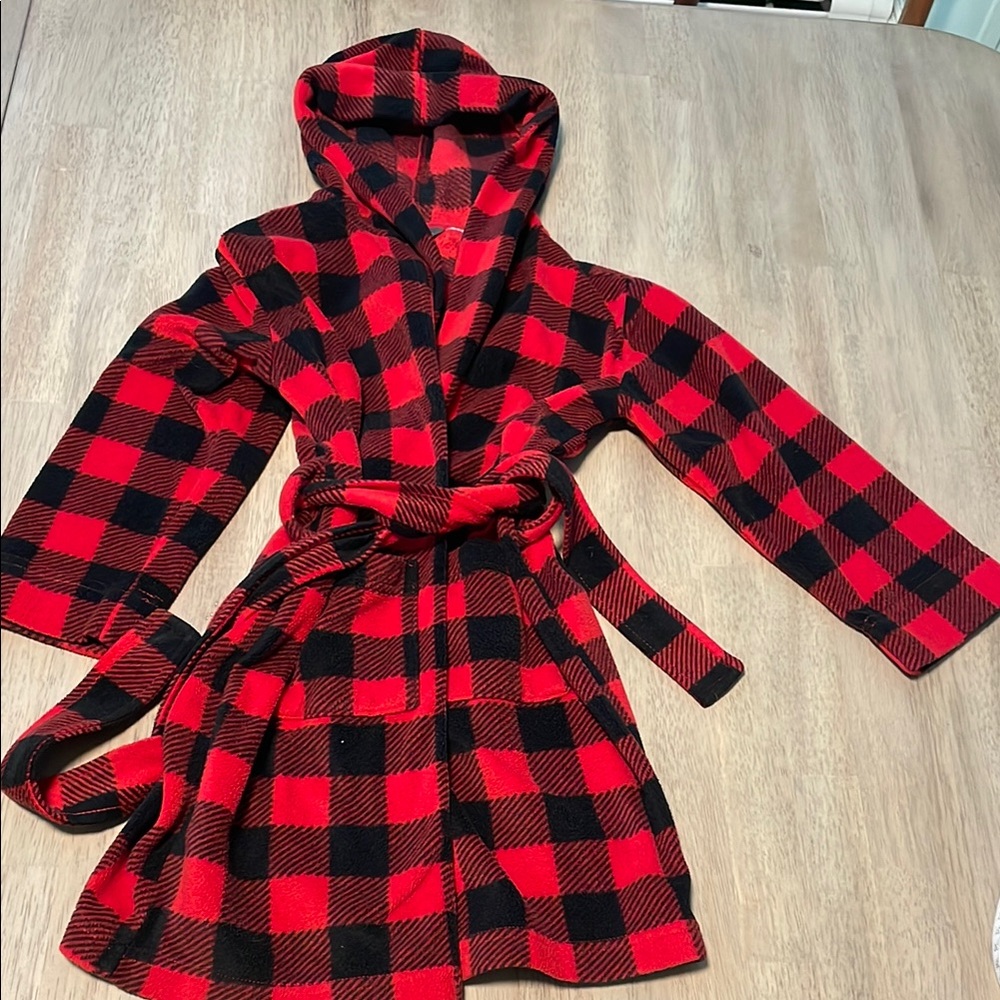 Eddie Bauer Kids Red and Black Plaid Hooded Robe